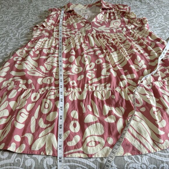 Umgee Dress Women S Pink Ivory Print Tiered Mini Babydoll Tribal Tropical Comfy - Picture 6 of 12